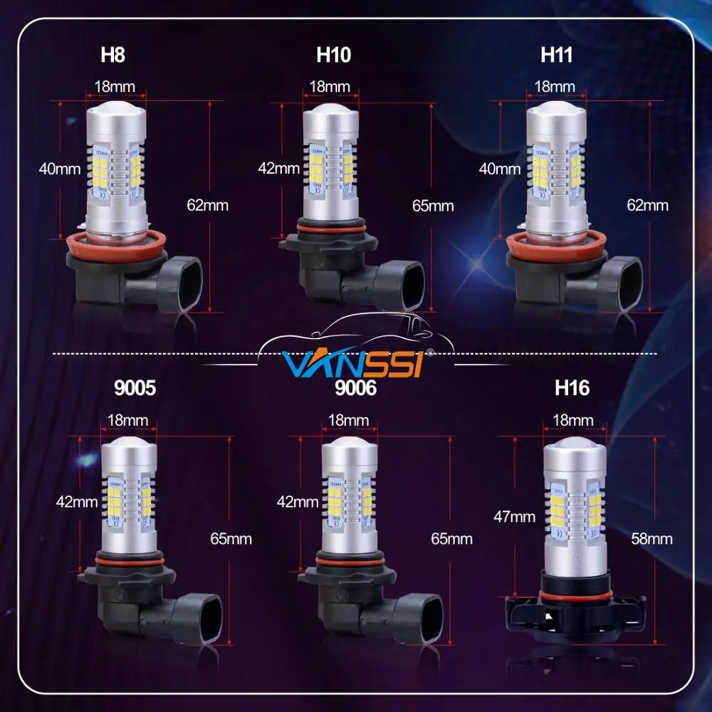 VANSSI 2 шт. H8 H11 Светодиодный светильник HB4 9006 HB3 9005 H10 9145 9140 H16 5202 светодиодный