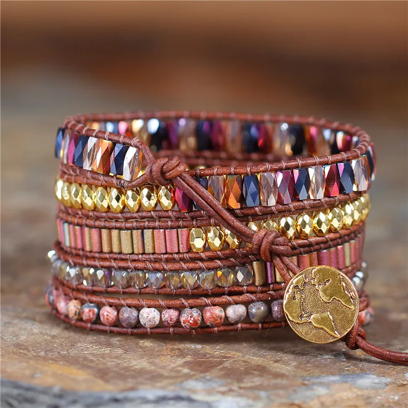 

Natural Stone Bracelet Boho 5X Leather Friendship Wrap Bracelet Boho Chic Jewelry Bohemian Bracelet Dropshiping Wholesale