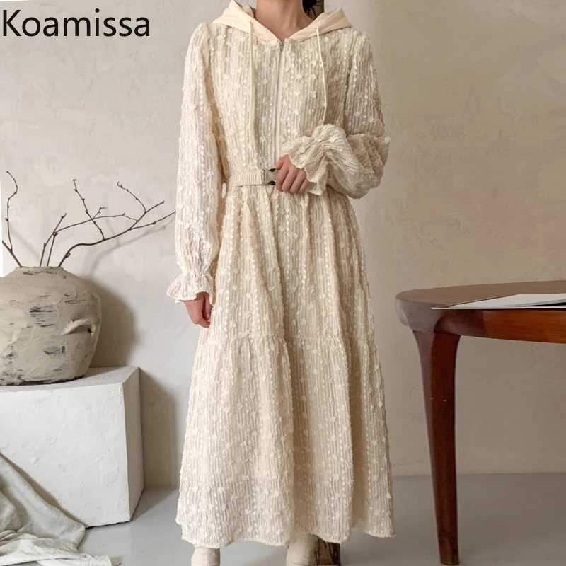 

Женское прямое Макси-платье с капюшоном Koamissa, однотонное, с длинным рукавом, повседневное свободное весеннее платье, шикарное корейское пла...