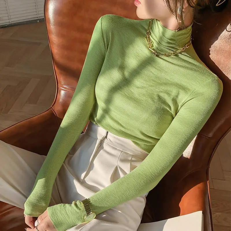 Женские футболки Женская водолазка с длинным рукавом футболка осень зима пальто