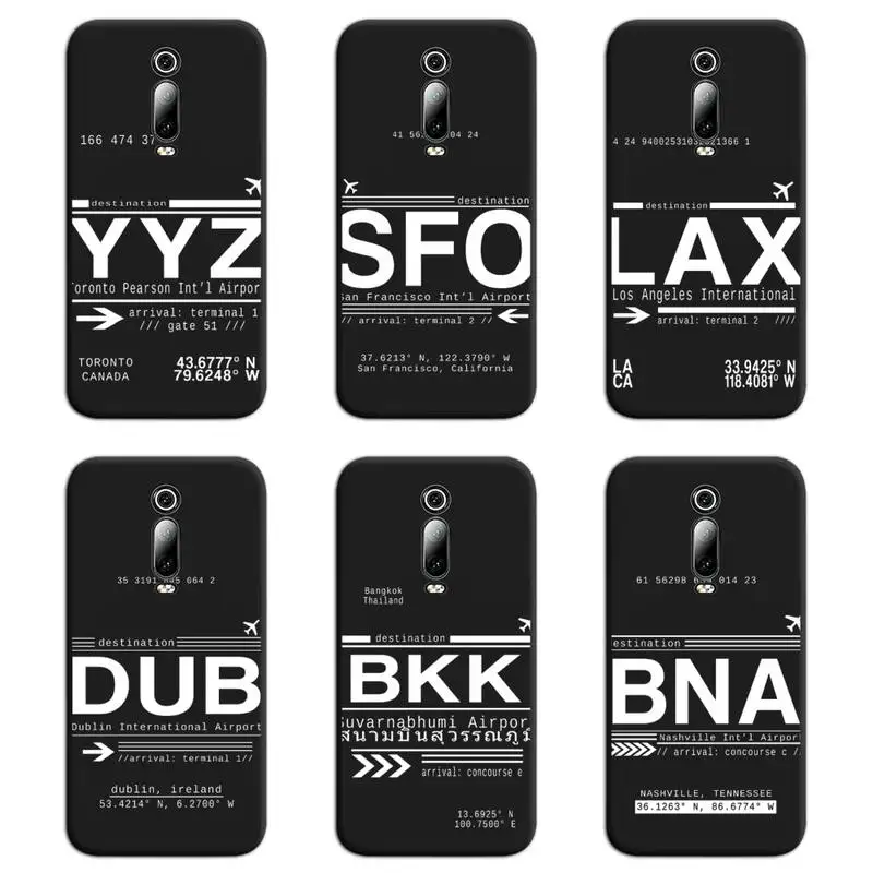 

World City travel Tickets International Airport Call Letters Phone Case For Redmi 9A 9 8A 7 6 6A Note 9 8 8T Pro Max K20 K30 Pro