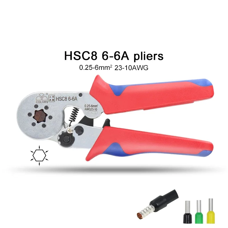 

HSC8 6-6A Crimping Pliers 0.25-6mm2 23-10AWG With 1020/700pcs Tube Box Type Needle Type Terminal Crimp Mini Pressure Wire Tools