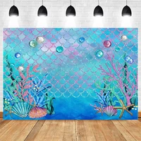 mocsicka mermaid photography background shell pearl decoration style children shower photo backdrop props banner