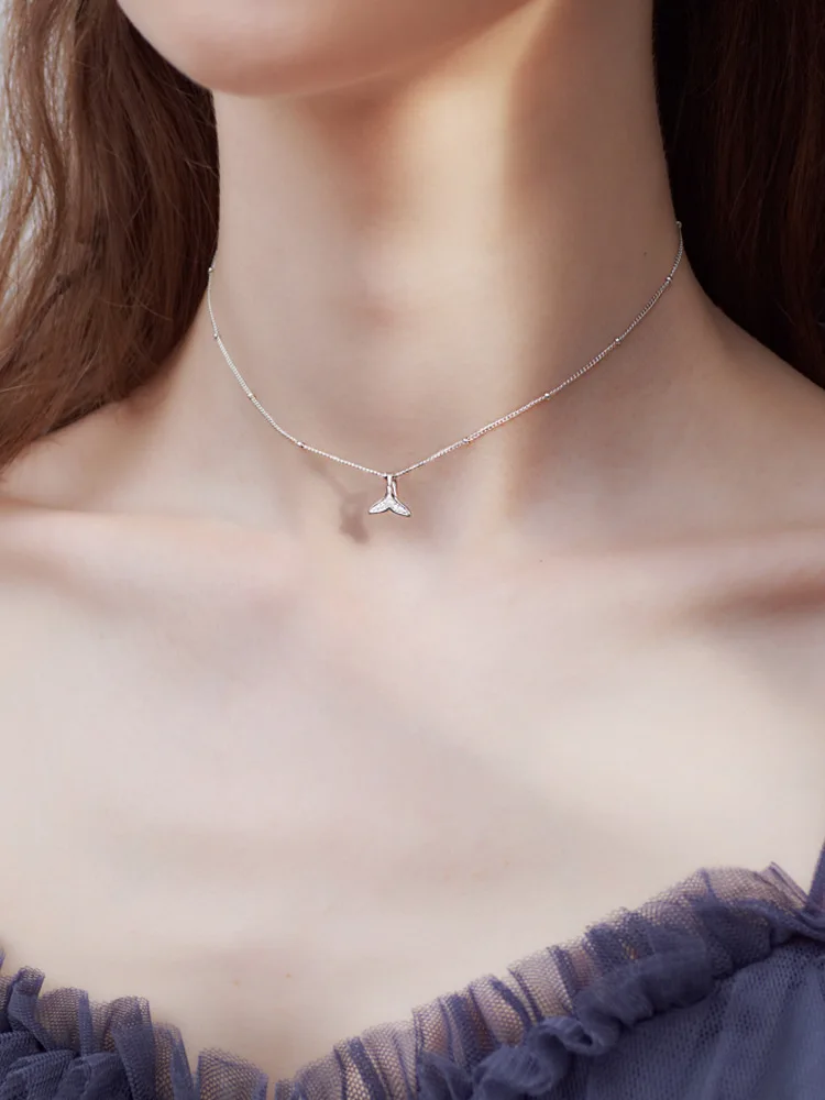 

CSHOU56 Cute romantic fish tail exquisite pendant S925 sterling silver necklace clavicle chain necklace Gift Link For Buyer
