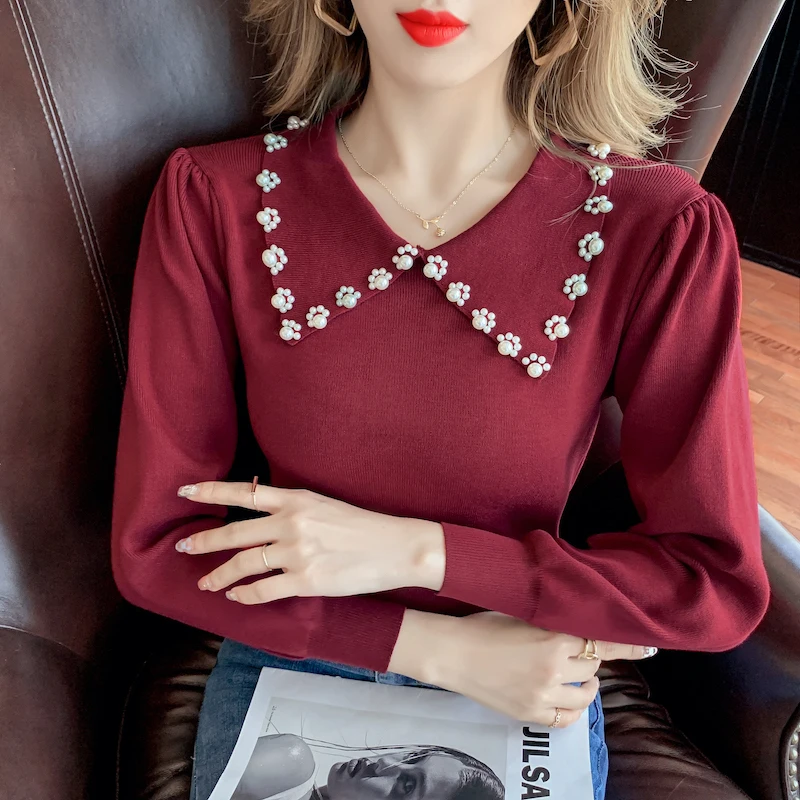 Черно-белые жемчужные модные пуловеры в Корейском стиле для женщин осень-зима 2021