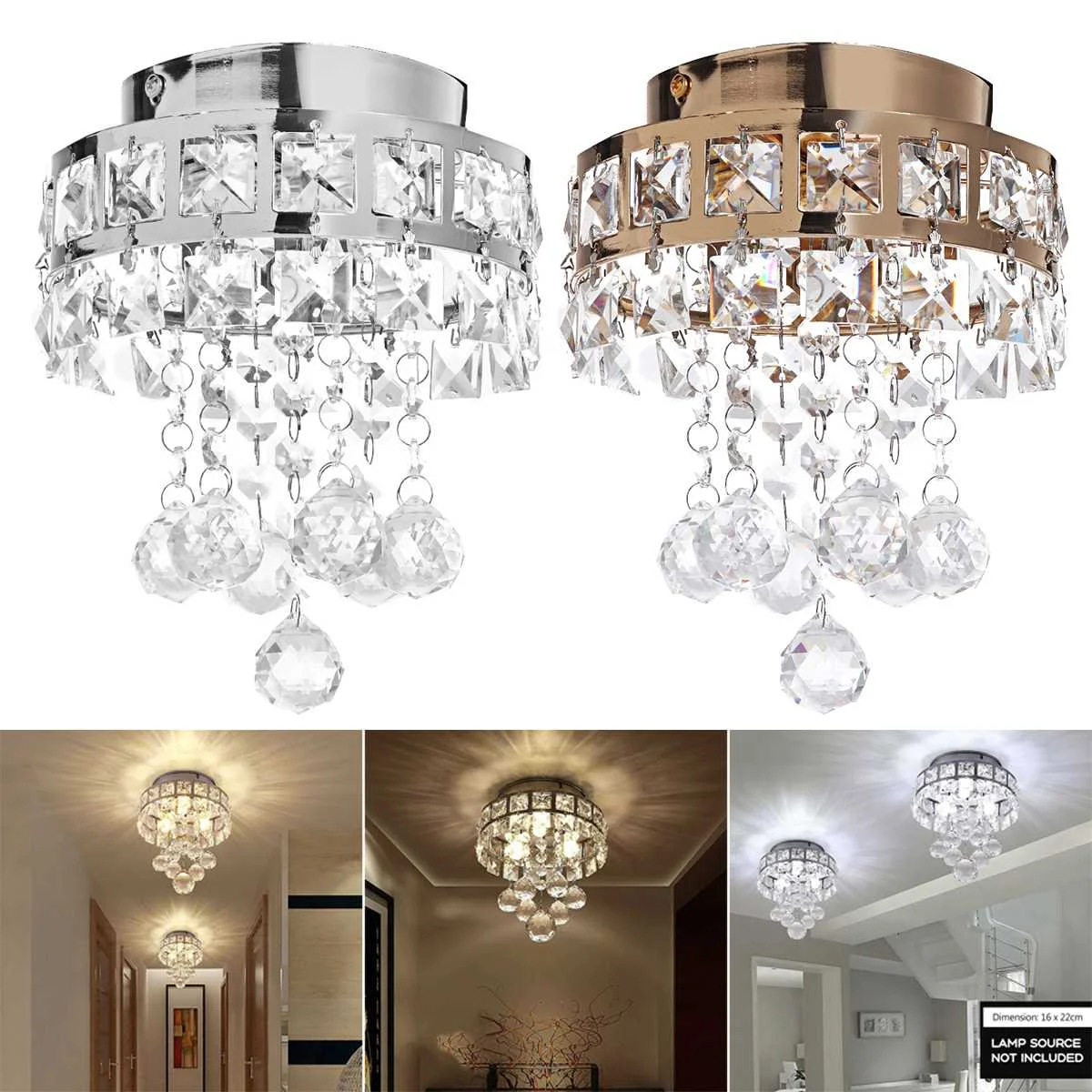 

Modern Crystal Chandelier Ceiling Light Fixture Hanging Lamp Home Decor Indoor Lighting for Hallway Porch Corridor 85-265V