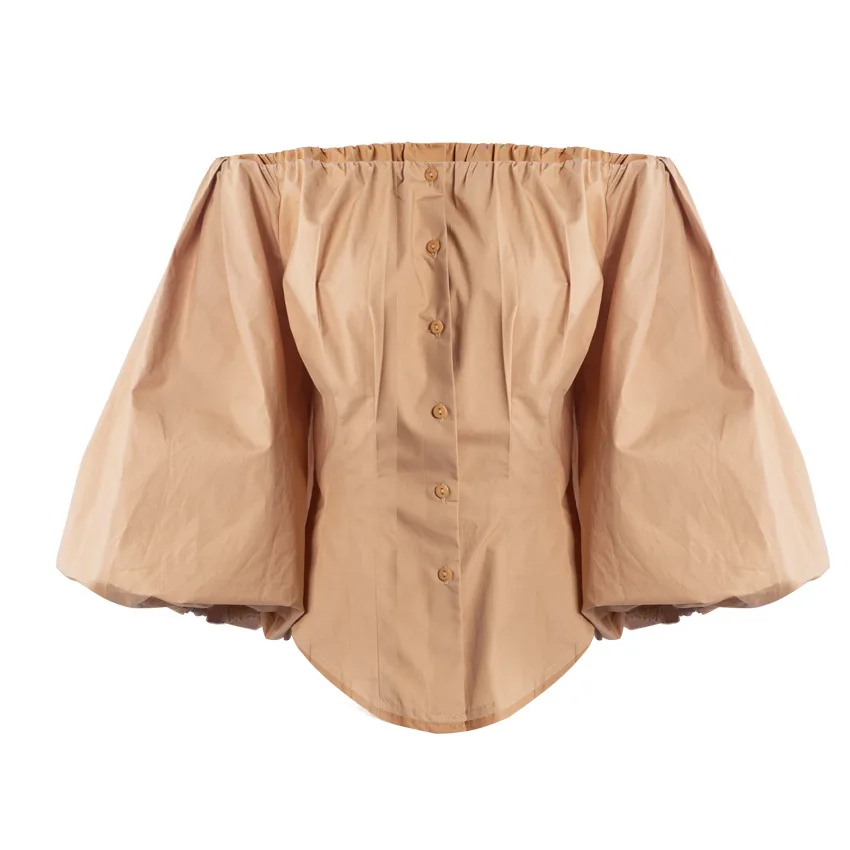 

Ladies Lantern Sleeve Elegant Khaki Blouse Women Shirt Slim Sexy Party Off Shoulder Blouse Shirt Women Top Bodycon Blouse Blusas