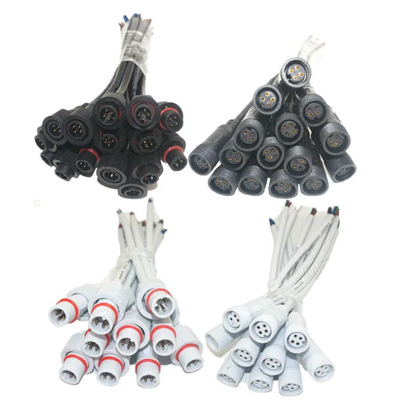 5pairs 4 Core 4pin Waterproof pigtail male to female 20cm long each connector's diameter 13.5mm IP68 led connector plug |