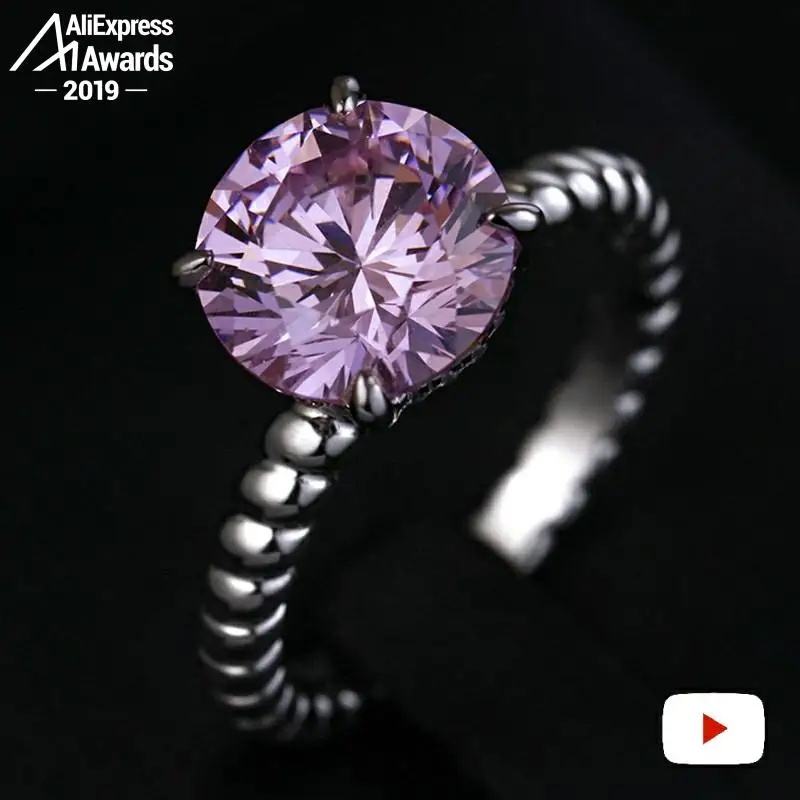Кольцо из серебра 925 пробы с круглым бриллиантом свадебное Ювелирное Украшение