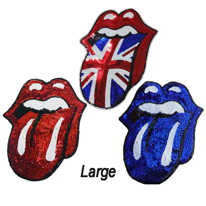 Большой красное платье с блестками и нашивка в виде языка губы рок-группы &quotKISS&quot