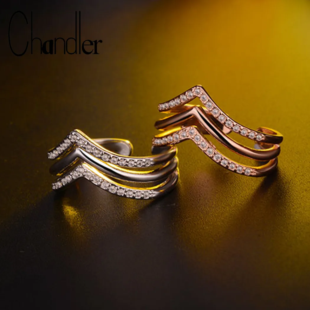 Чандлер корейское геометрическое микро CZ двойное кольцо Сплит многослойное