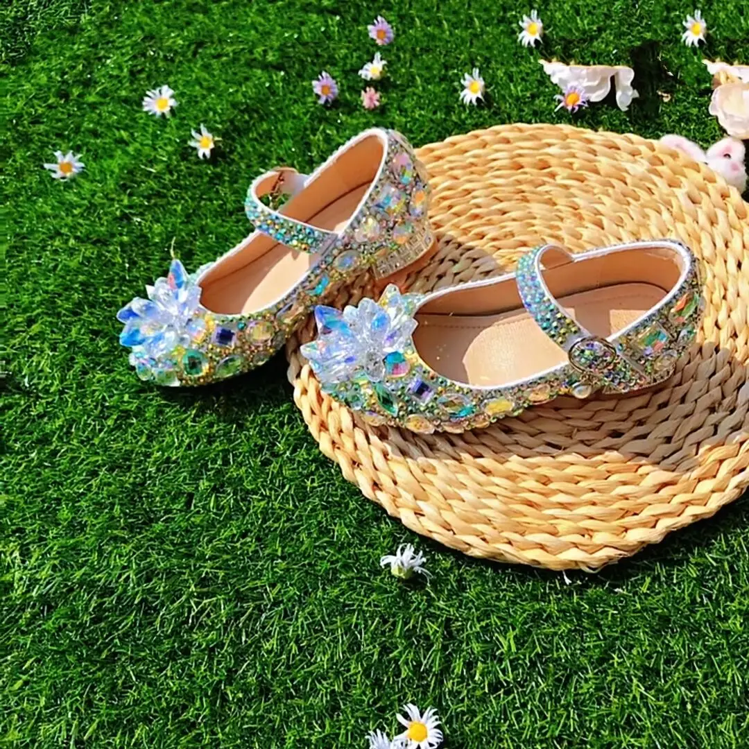 

Модные туфли Золушки с кристаллами и яркими бриллиантами, женские туфли принцессы, женские туфли на высоком каблуке для представлений, детс...