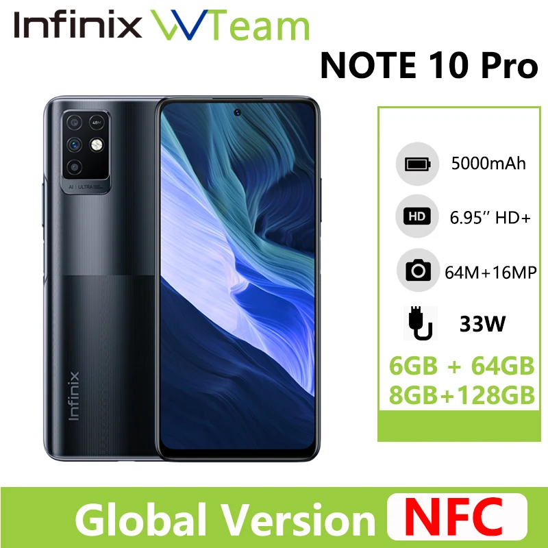 Infinix Note 10 Pro Поддержка NFC 6 95 ''Дисплей смартфон Helio G95 64MP Камера 33 Вт Супер заряда