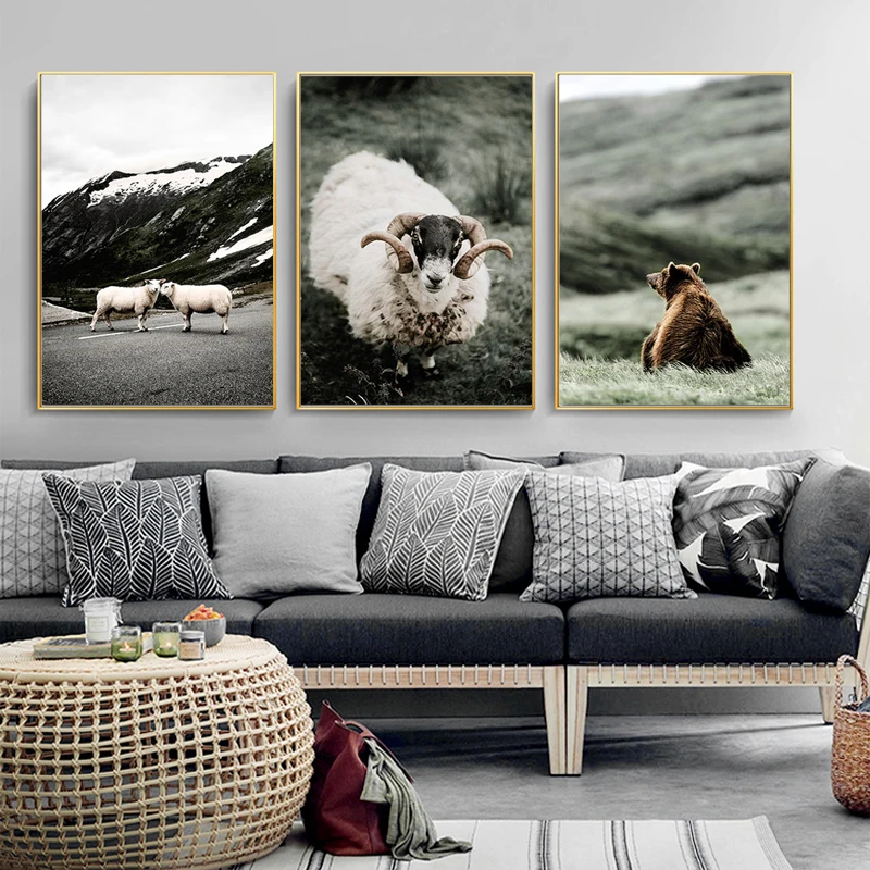 Постер в скандинавском стиле с изображением козы медведя животных | Дом и сад