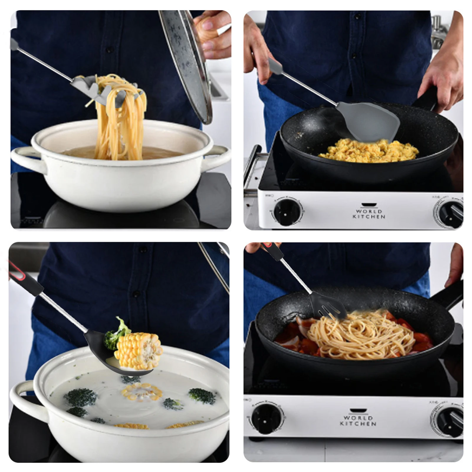 

8PCS Spatula Spoon Set Non-stick Safe Cookware Silicone Kitchenware With Stainless Steel Handle