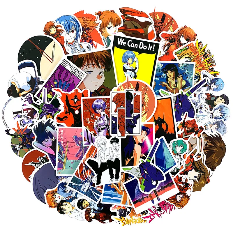Juego de pegatinas de dibujos animados de Anime para ni&ntilde;os, pegatinas de ne&oacute;n de GENESIS EVANGELION para ordenador port&aacute;til, equipaje, motocicleta, monopat&iacute;n, guitarra, &aacute;lbum de recortes, 10/30/50 unids/set-2