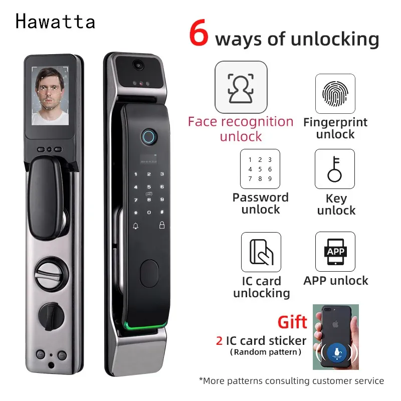 

Дверной смарт-замок Hawatta с функцией распознавания лица, Wi-Fi