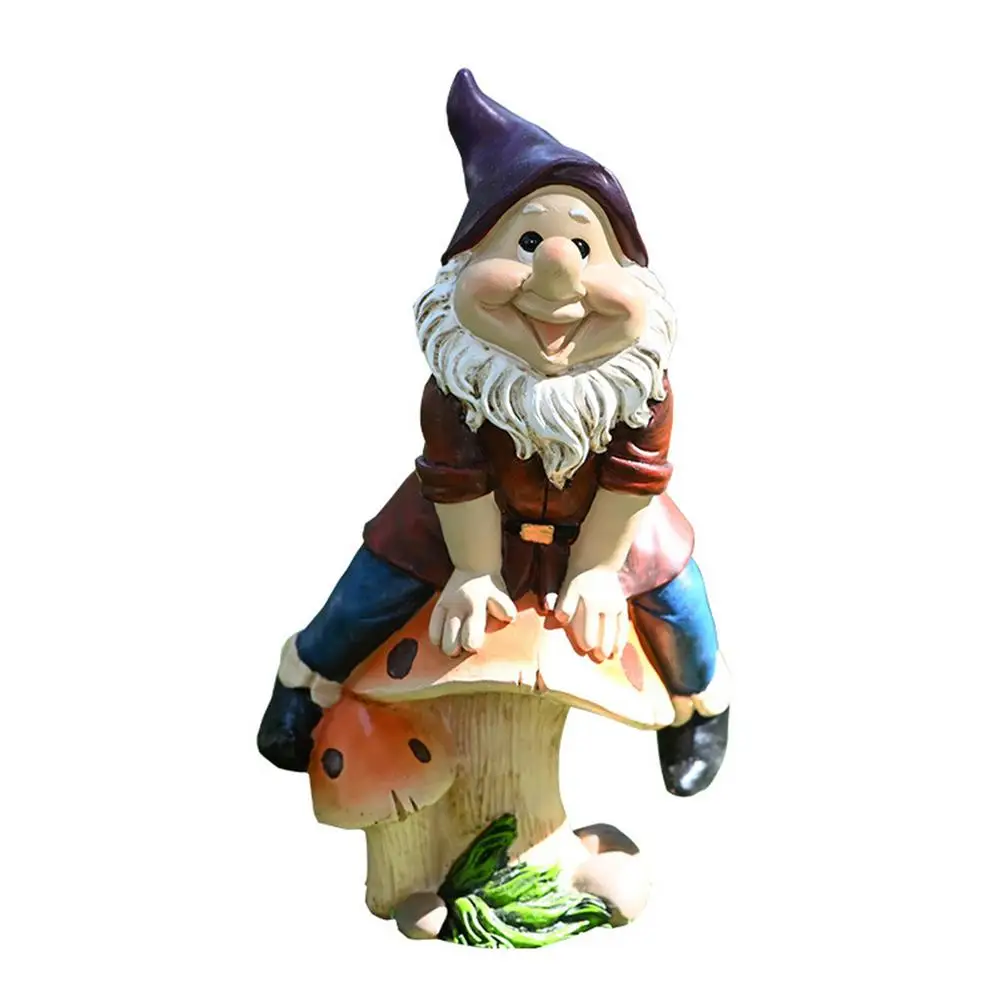 

Garden Gnome Sitting On Mushrooms Lawn Gnome Statue for Outdoor