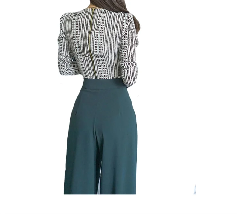 Укороченный топ с длинными рукавами высокая талия расклешенные брюки нижнего