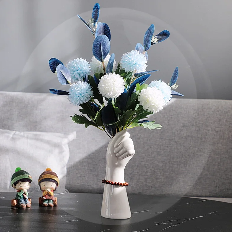 

Creative Hand Sculpture Ceramic Vase Modern Home Decoration White Vases European Style Decor Living Room Desktop Decor Crafts