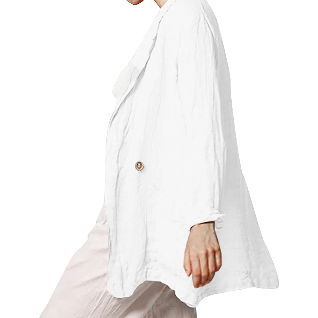 Женский льняной кардиган на пуговицах с длинным рукавом|Женские пиджаки| |