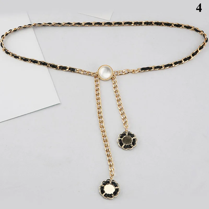 

Fashion Elegant Ladies Metal Adjustable Thin Ladies Waist Chain Women Strap Dress Belt Pearl Decorative Clothess Accessories