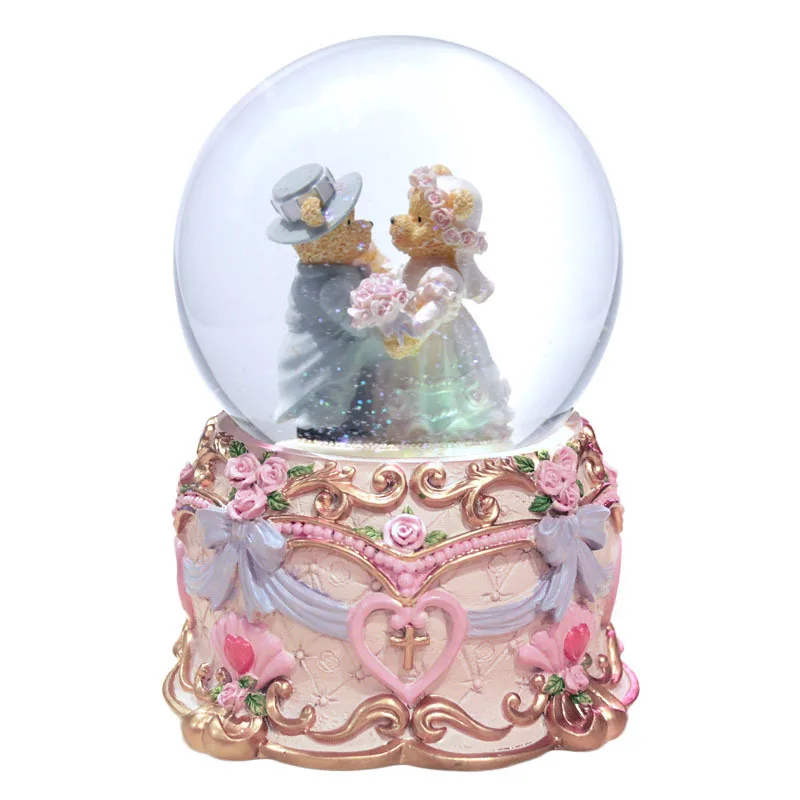 Free shipping Self-blown Snowflake Bear Crystal Ball Music Box Eight-tone Box for Girls'Birthday Gifts