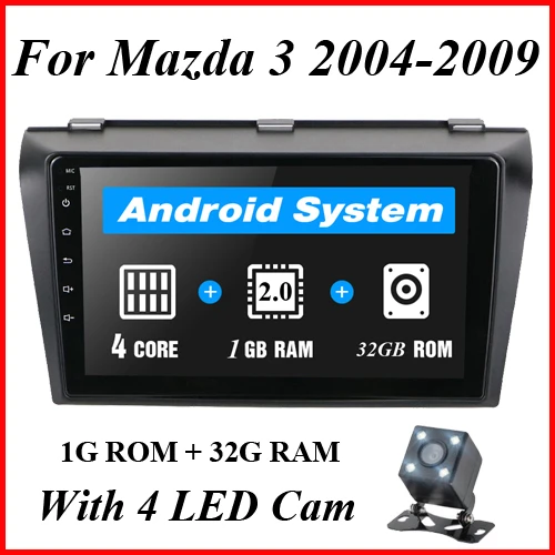 Podofo 2 din " 2.5D Автомобильный мультимедийный плеер Android Радио стерео wifi gps четырехъядерный Авто аудио радио плеер для Mazda 3 2004-2009 - Цвет: 32G With  4 LED Cam