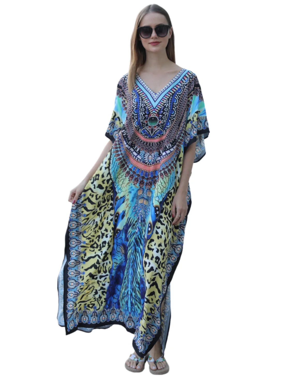 

VANOVICH Beach European and American Leopard Print Loose Robe Beach Dresses Bikini Holiday Sunscreen Plus Size Summer Dress