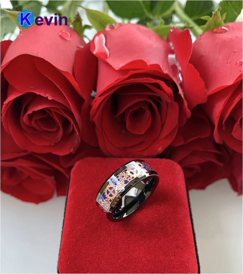 Черное обручальное кольцо вольфрамовое 8 мм с механическим зубчатым колесом из