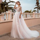 Современное летнее свадебное платье soworthy, розовые кружевные свадебные платья с длинными рукавами для принцессы, свадебное платье на заказ