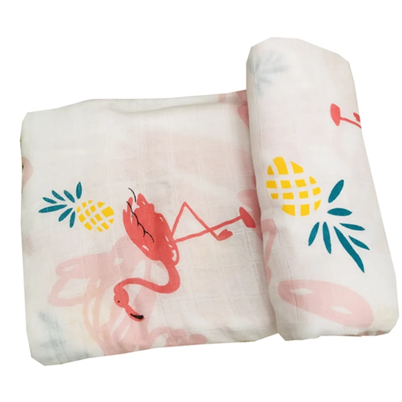 Муслиновое детское одеяло с фламинго, бамбуковые хлопковые пеленки, одеяла для новорожденных, марля для ванны, спальный мешок для младенцев...