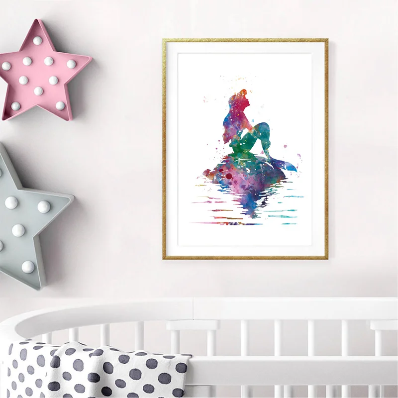 Холсты для рисования Ариэль принцесса маленькая с акварельным изображением