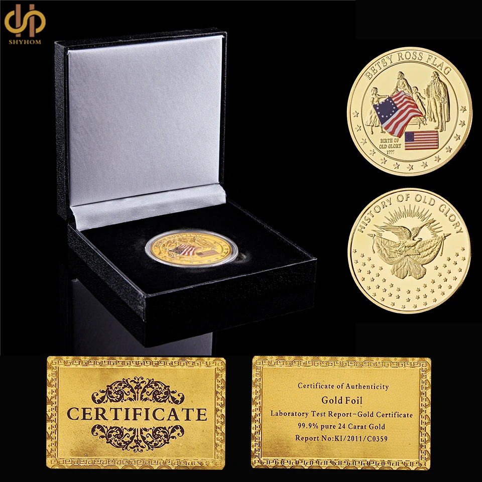 Дизайнерский американский флаг Betsy Ross сувенирная монета США золотое/серебряное