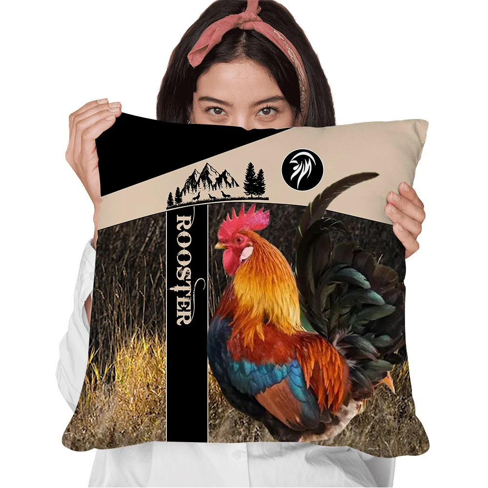 

CLOOCL Rooster Lovers Pillow Case 3D Graphic Grass Rooster Splicing Polyester Zip Cover Cushion Fashion Pillow Cases
