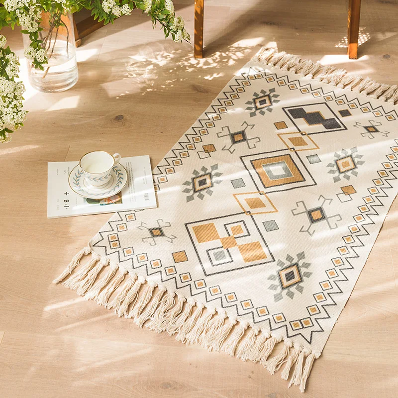 home boho decor geometric patern tassel bohemia handmade cotton macrame anti slip woven mat doormat floor bath rug carpet 60x90 free global shipping