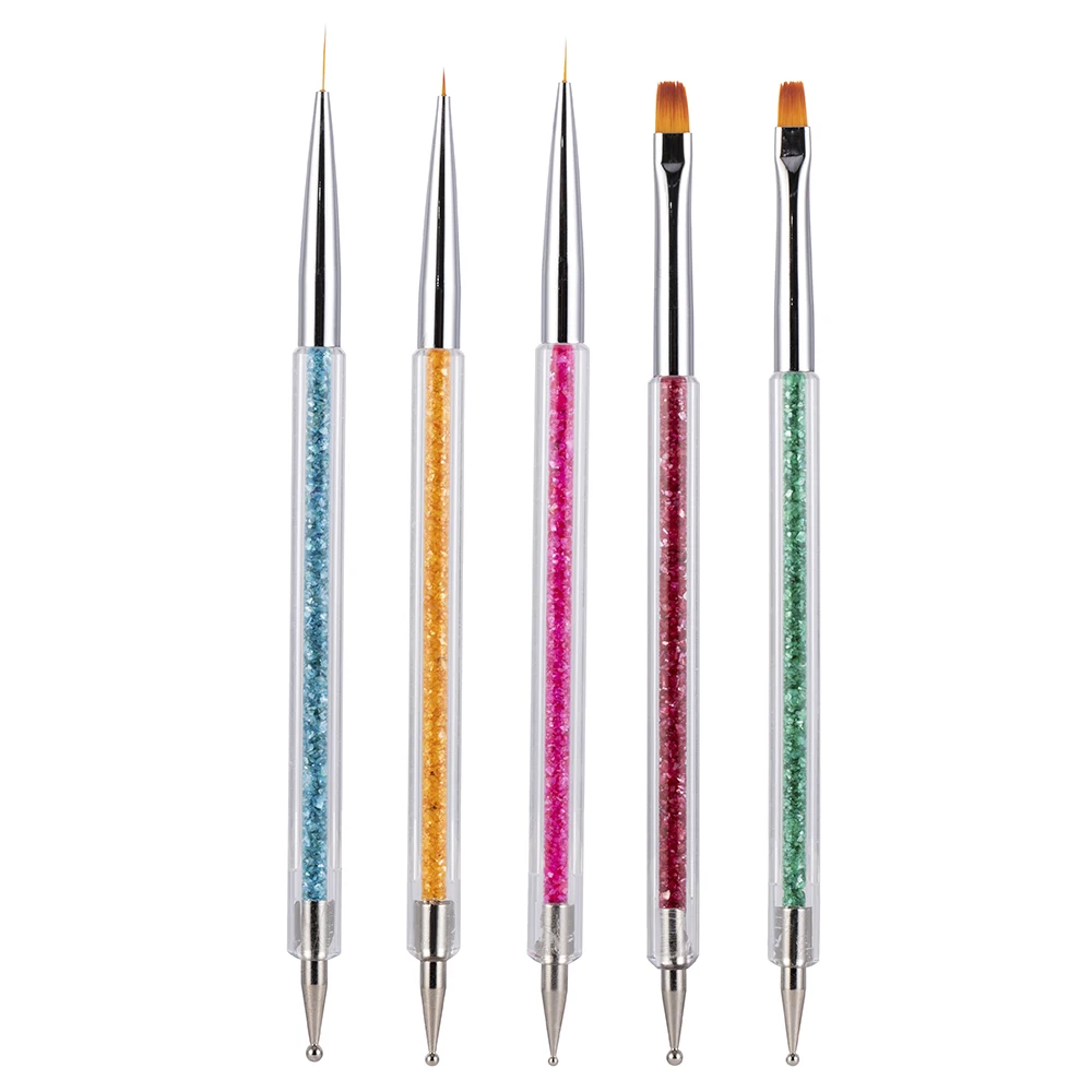 5 шт./компл. ручка кисть для дизайна ногтей с двумя головками из нержавеющей стали
