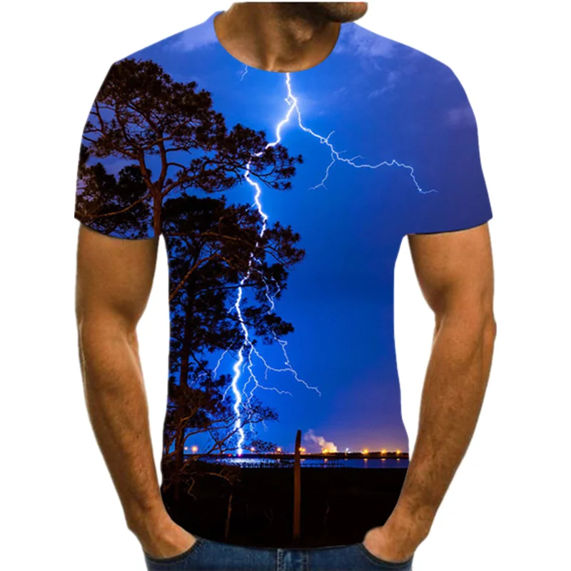 

Men's 3D Printing T-Shirt Lightning Landscape Printing T-Shirt Men's T-Shirt Summer Black T-Shirt Round Neck Beach T-Shirts