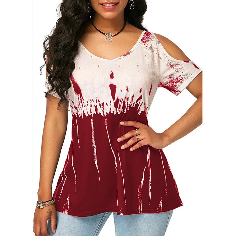 

Женская футболка с широким рукавом, V-образным вырезом и коротким рукавом