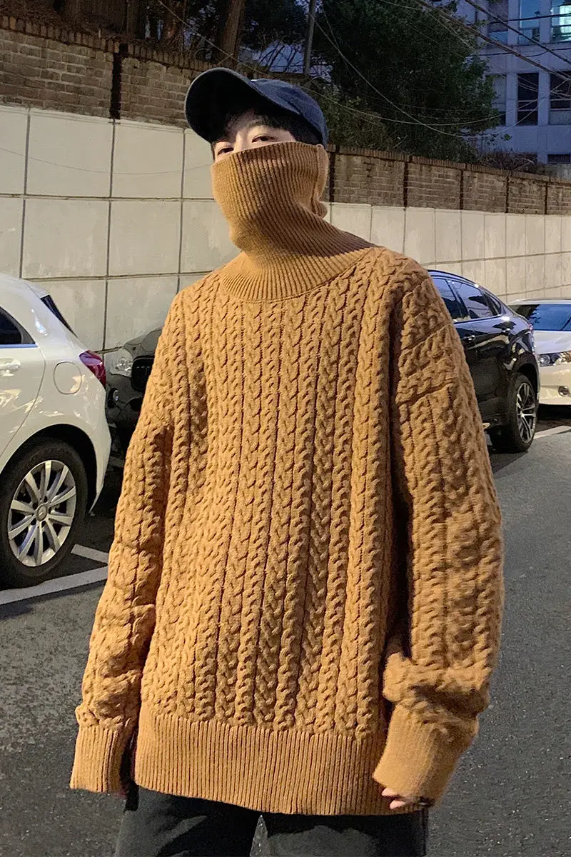 

2020 Autumn And Winter New Youth Popular Men's Loose Solid Color Turtleneck Sweater Fashion Casual All-match Pullover
