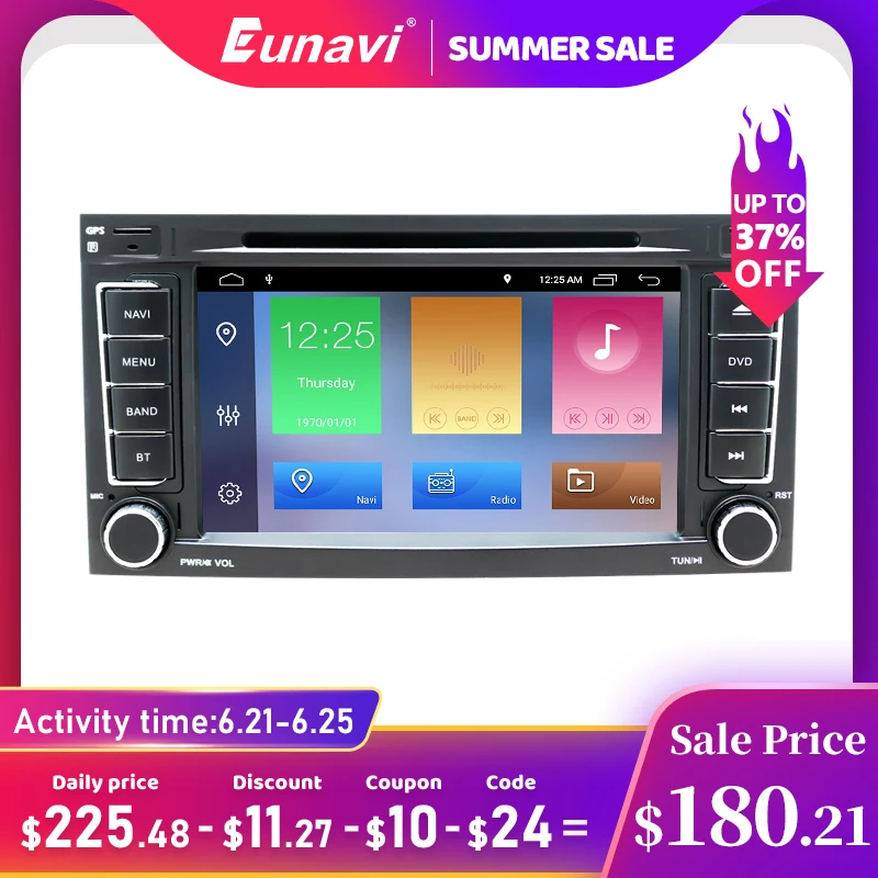 Eunavi DSP 2 Din Android 10 автомобильный dvd плеер GPS для VW/Volkswagen/Touareg/Transporter T5 2004 2011
