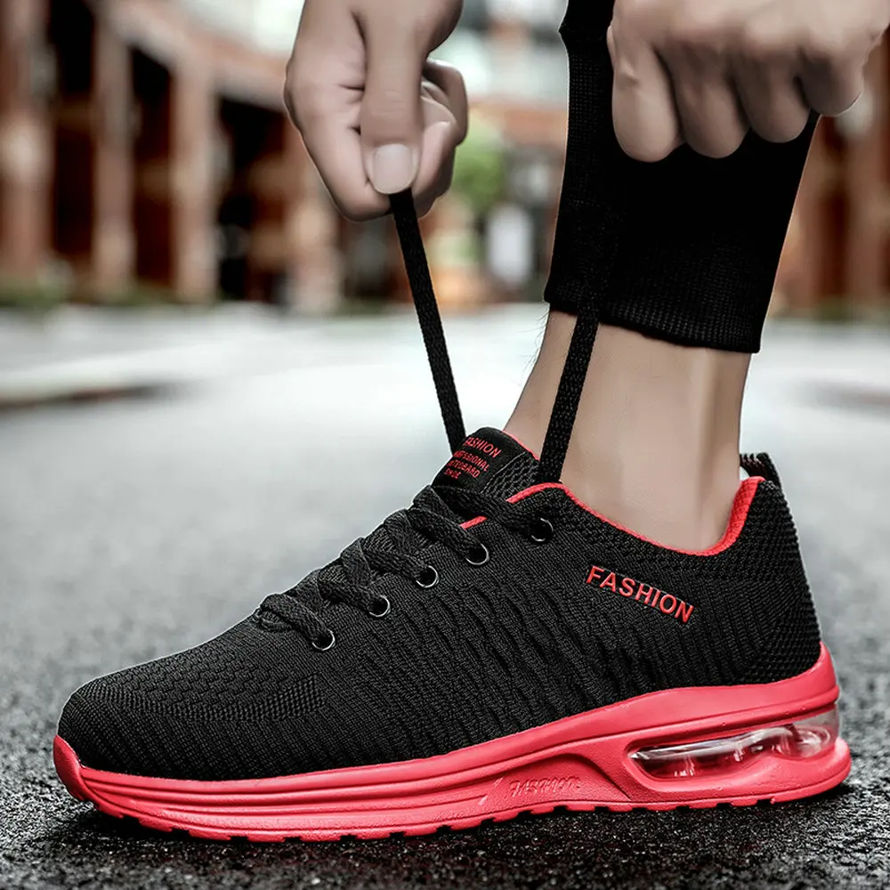 Newbeads Men's Running Sneakers Lace Up Air Cushion Soft Sole Knit Outdoor Non-Slip Casual Sports Shock Absorbing Athletic Shoe