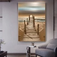 wooden bridge connecting the sea canvas paintings art prints