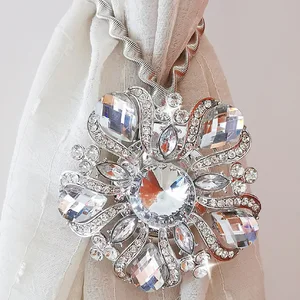 Большой занавеска с бриллиантами подхват для домашнего декора Хрустальный цветок держатель для штор растягивающийся пружинный стальной проволочный ремень магнитные Аксессуары для штор