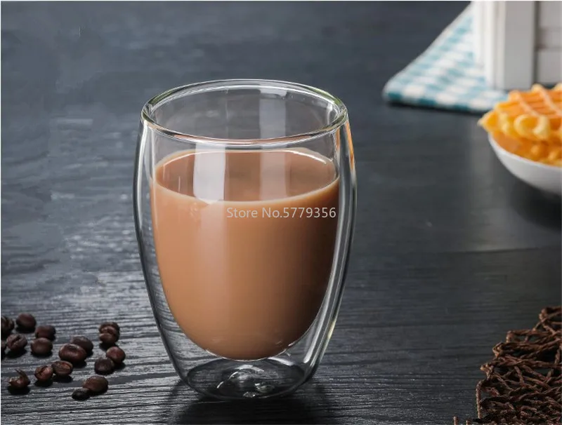 Стеклянная кружка с двойными стенками для кофе чая термостойкая кофейная