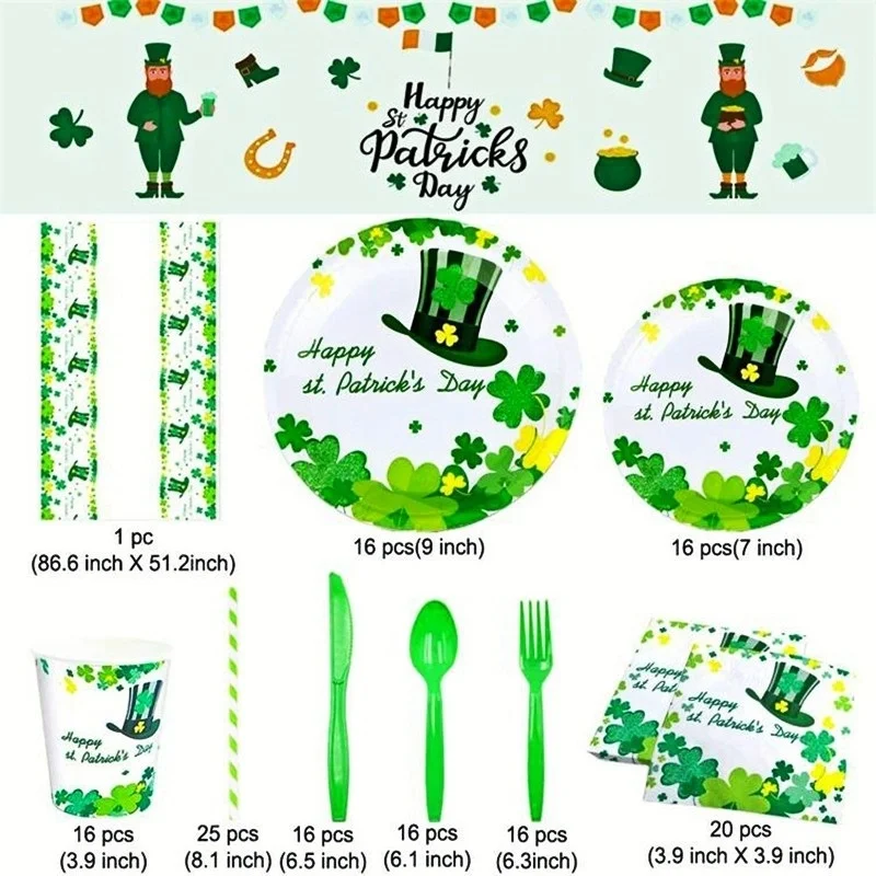 

2022 St. Patrick’s Day Theme Lucky Four-leaf Clover, One-time Cutlery Set,family Gatherings, Birthday Parties Tableware Supplies