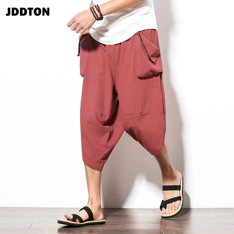 Мужские повседневные льняные шаровары JDDTON однотонные свободные на завязках JE062