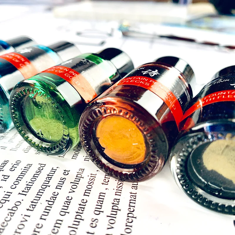 24 цвета золотой порошок чернила авторучка стеклянная ручка 10 мл |