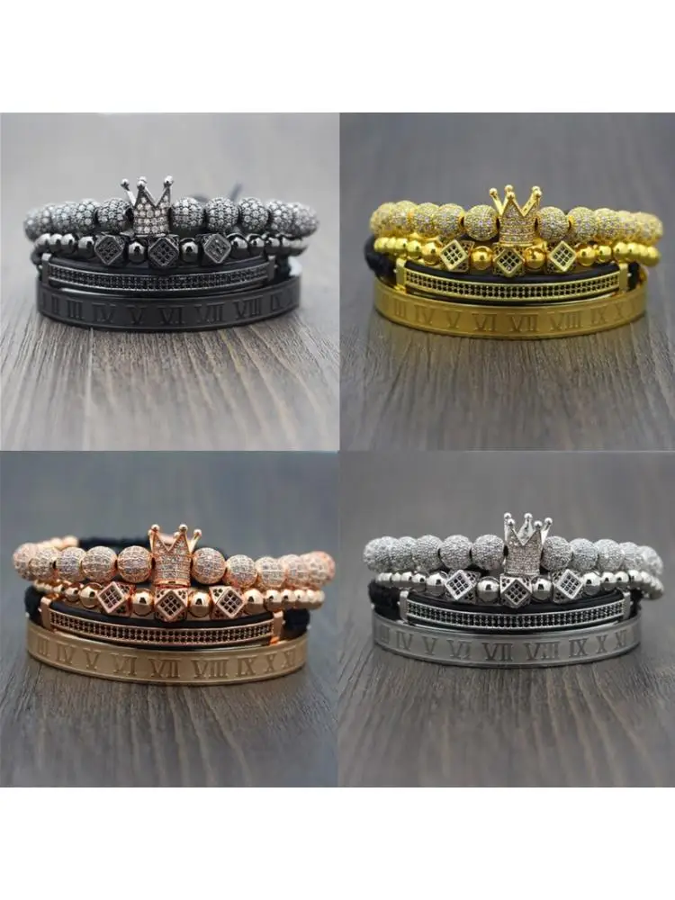

Браслет с императорской короной король, роскошное очаровательное римское искусственное украшение с фианитами для мужчин, женщин и мужчин, ...