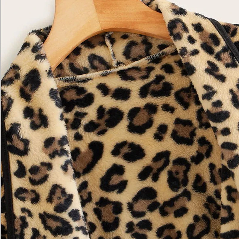 Fur Coat Women Winter 2021 Plus Size Leopard Faux Fluffy Hair Jacket Cardigan Warm Long Cape | Женская одежда